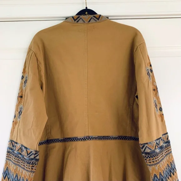 Johnny Was Workshop Jacket Amika Peplum Military Embroidered Boho Khaki Size M